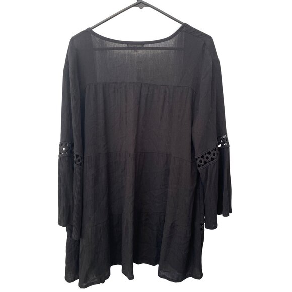 Maurices Open Front Crochet Panel Kimono Cardigan Size Medium Long Sleeve Black - Picture 3 of 7